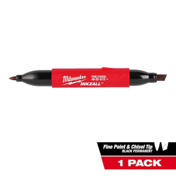INKZALL Double Sided Black Jobsite Marker-Fine Point & Chisel Tip