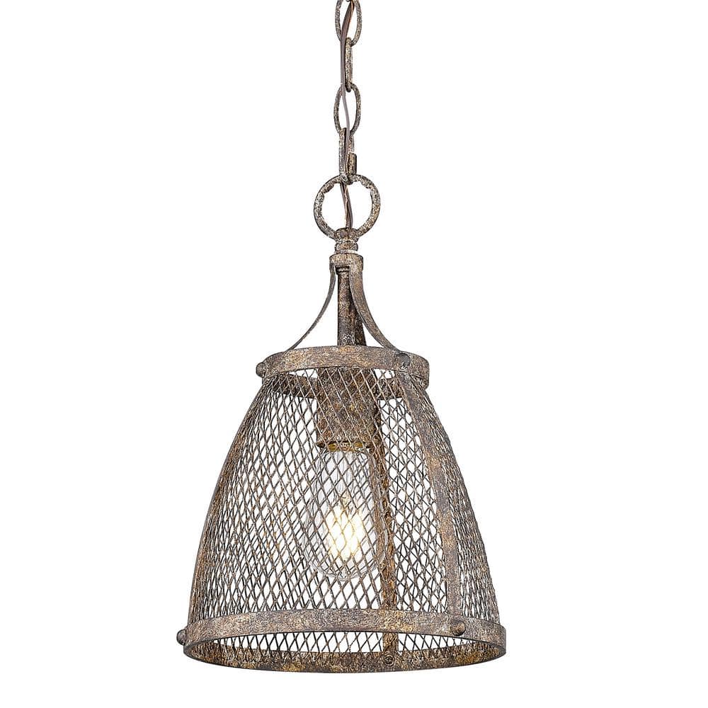 Rustic Brown Steel Mini Pendant Light with Mesh Shade