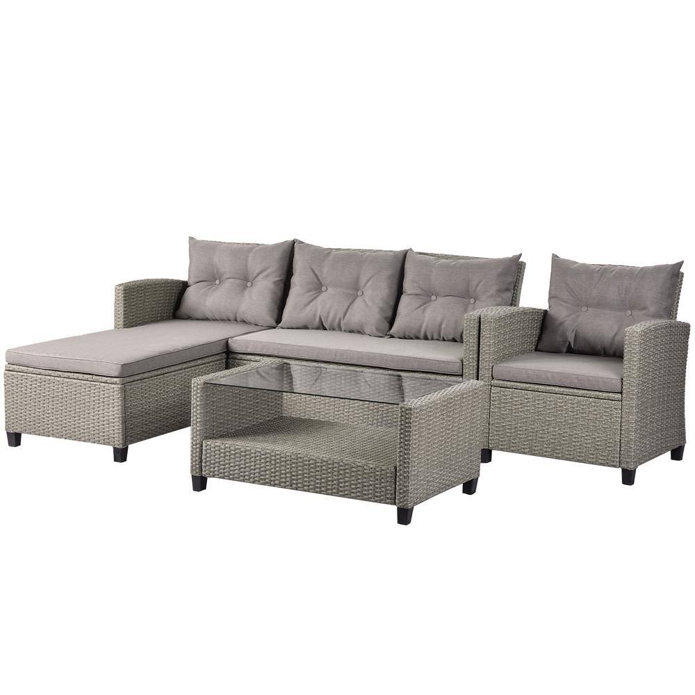 4-Pieces Wicker/Rattan Outdoor Sectional Sofa Seating Set Patio Furniture Conversation Set with Brown Cushions price history on PriceWatchPro