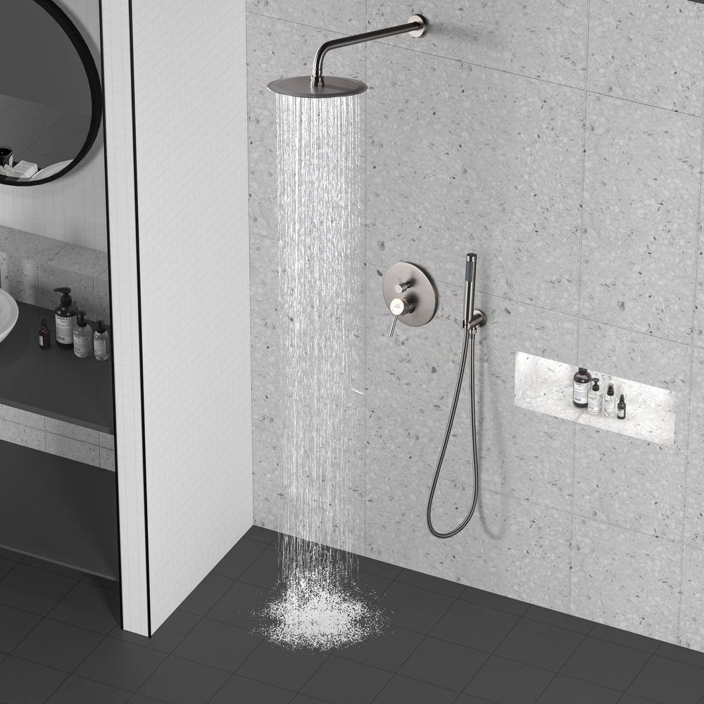 Brushed Nickel 10-Inch Rain Shower System with Handheld Spray
