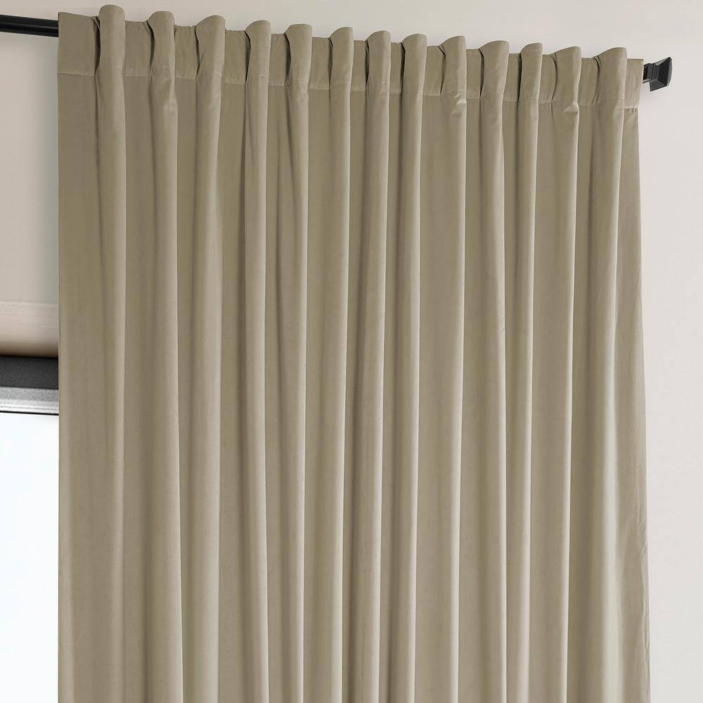 Light Beige Velvet Room Darkening Curtain Panel, 100W x 84L