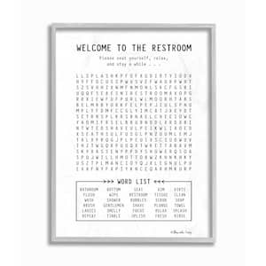 11 in. x 14 in. "Black and White Restroom Crossword Puzzle Sign Gray Farmhouse Rustic Framed Wall Art" by Shawnda Craig