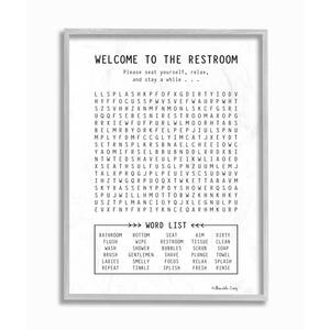 16 in. x 20 in. "Black and White Restroom Crossword Puzzle Sign Gray Farmhouse Rustic Framed Wall Art" by Shawnda Craig