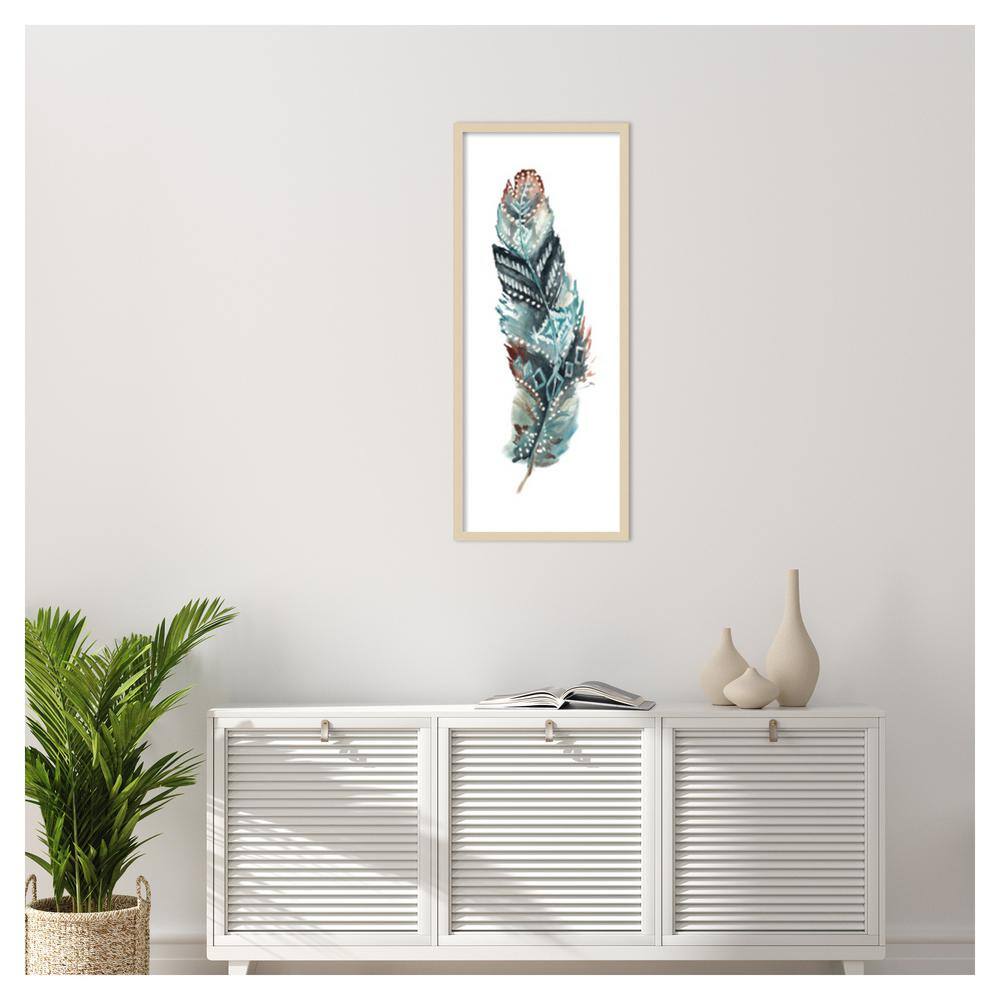 Tribal Feather Single II 17" x 41" Brown Framed Graphic Art Print