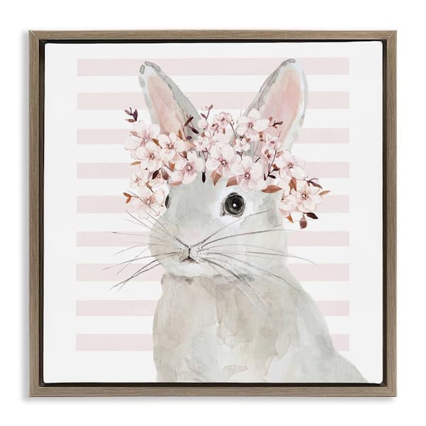 Stupell Industries Cherry Blossom Bunny by Jessie Perry Brown Floater Frame Animal Graphic Art Print 18 in. x 18 in.