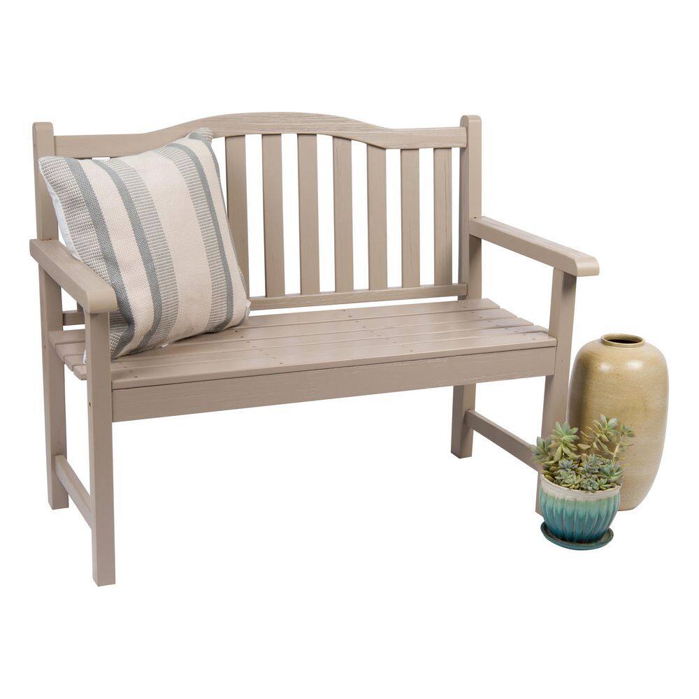 Gray Stone Cedar Wood Outdoor Garden Bench with Slat Back