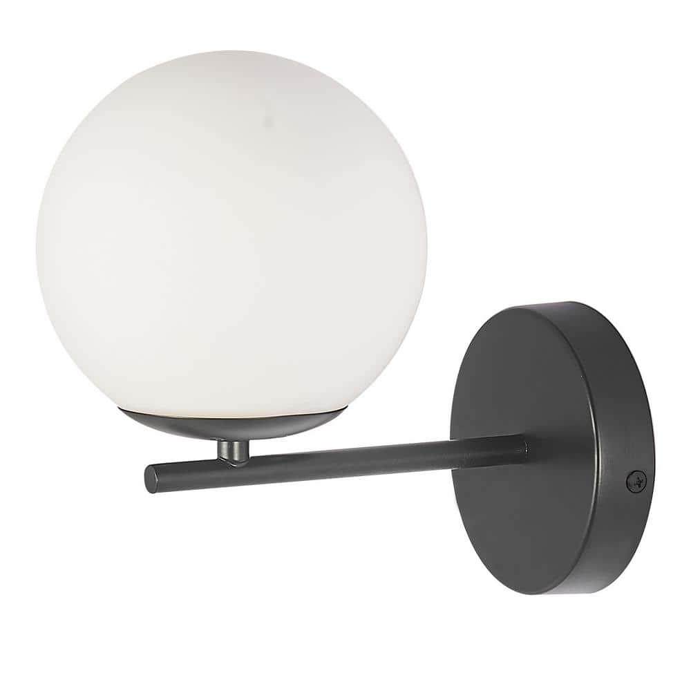 Decor Living 1-Light Matte Black Frosted Globe Sconce