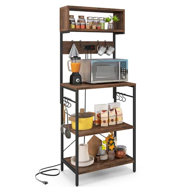 ベーカーズラック Costway Brown 3-Shelf Engineered Wood 23.5 in.W Baker's Rack