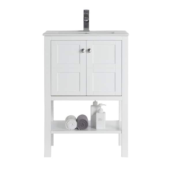 Unbranded Arola 23.5 in. W x 18.15 in. D x 35 in. H Bath Vanity in White with White Ceramic Top