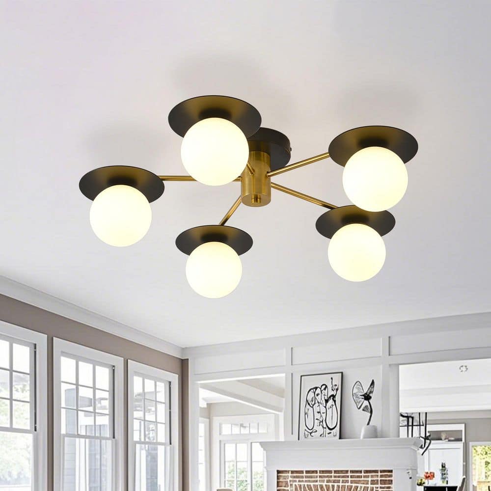 PAKOKULA 22.91 in. 5-Light Matte Black and Gold Industrial Semi