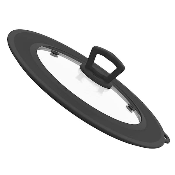 Vented Tempered Glass Universal Lid Black with Silicone Rim Heat Resistant Microwave Safe Dishwasher Safe Cover
