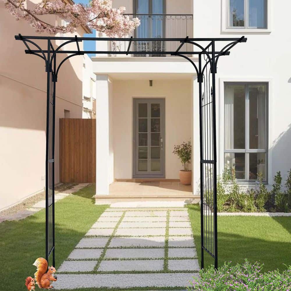 86 in. x 81 in. Metal Garden Arch, Garden Arbor Trellis Climbing Plants Sup