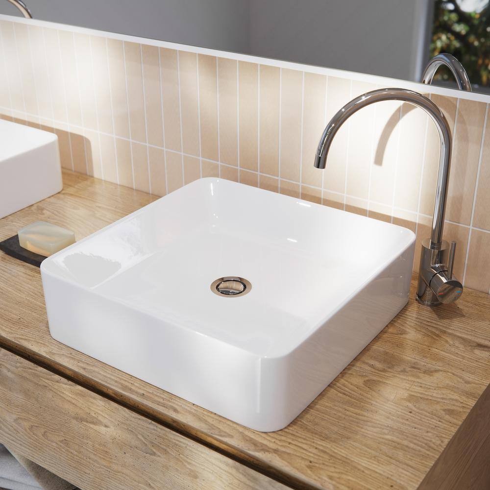 Gloss White Ceramic Square Above-Counter Vessel Sink