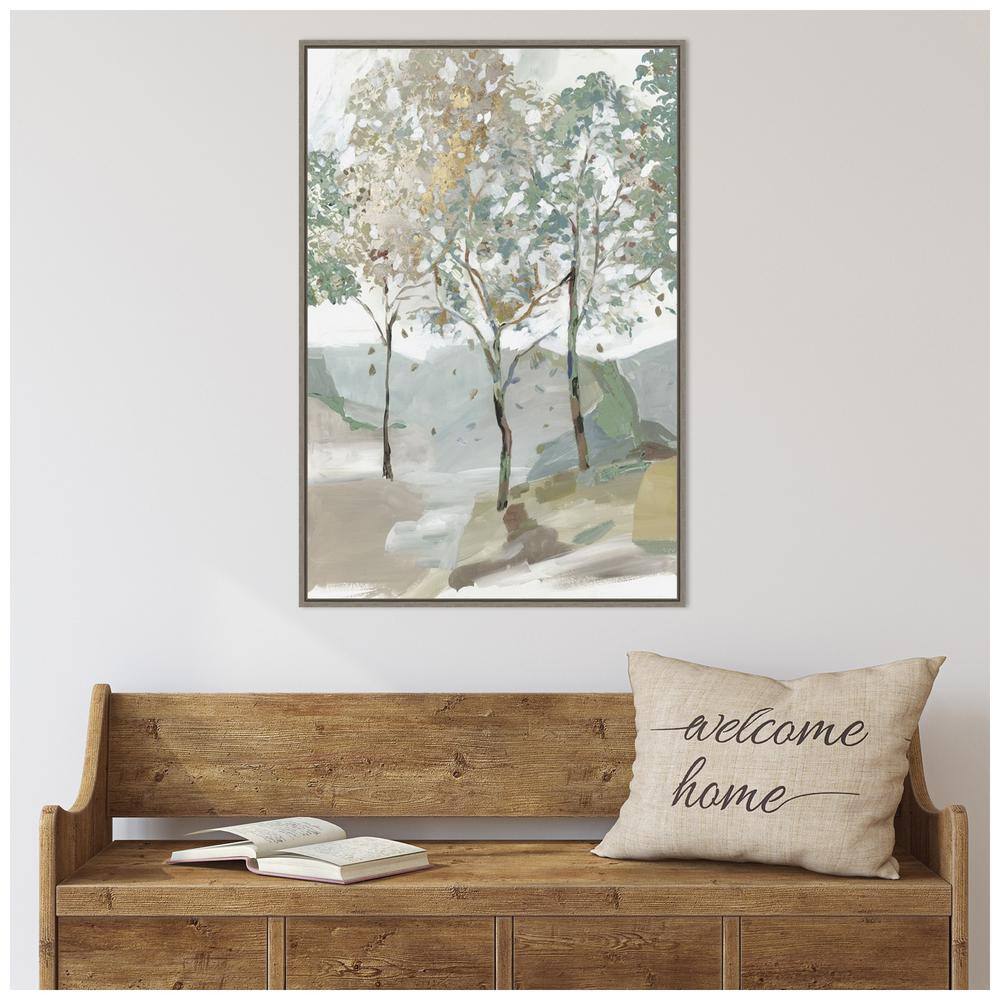 Breezy Landscape Trees II Canvas Print with Sylvie Greywash Frame