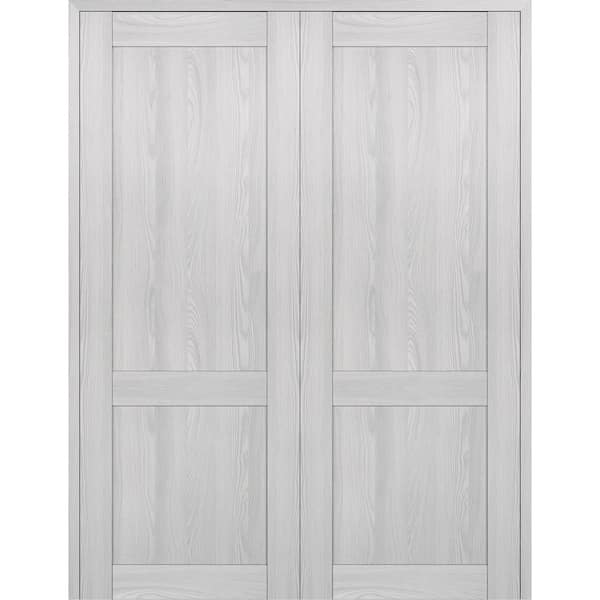 Belldinni 60 in. x 84 in. 2-Panel Shaker Both Active Ribeira Ash Wood Composite Solid Core Double Prehung Interior Door