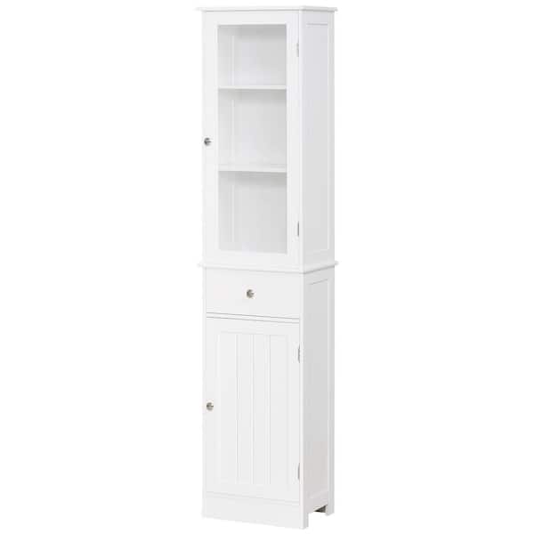 15.75 in. W x 10.75 in. D x 67.5 in. H White Linen Cabinet with Acrylic Door, Drawer and Shelves