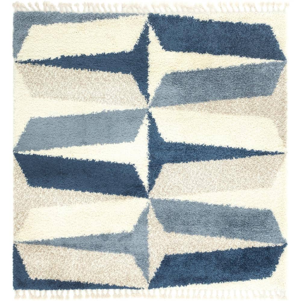 Unique Loom Hygge Shag Balanced Blue 8 ft. x 8 ft. Square Rug