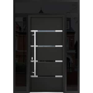 60 in. x 96 in. Right-Hand/Inswing 3 Sidelights Clear Glass Black Enamel Steel Prehung Front Door with Hardware