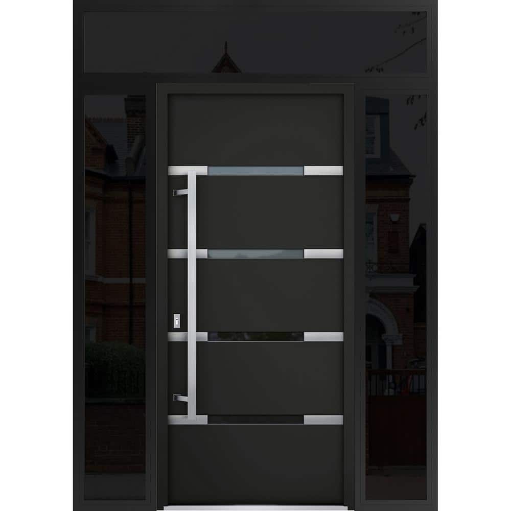 64 in. x 96 in. Right-Hand/Inswing 3 Sidelights Clear Glass Black Enamel Steel Prehung Front Door with Hardware price history on PriceWatchPro