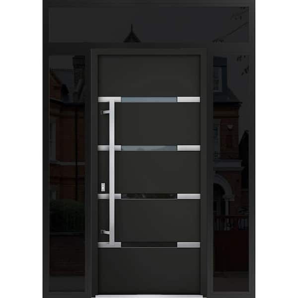 VDOMDOORS 64 in. x 96 in. Right-Hand/Inswing 3 Sidelights Clear Glass Black Enamel Steel Prehung Front Door with Hardware
