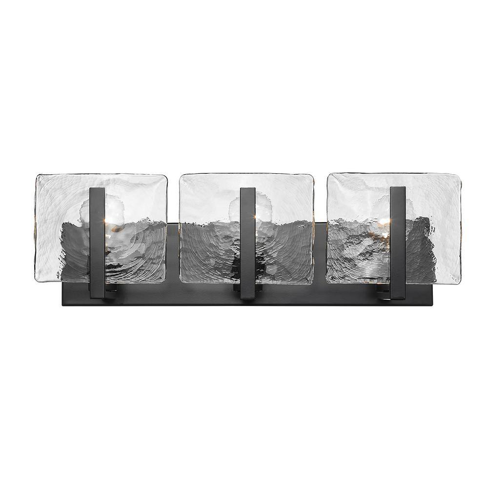 Matte Black 3-Light Vanity with Hammered Water Glass
