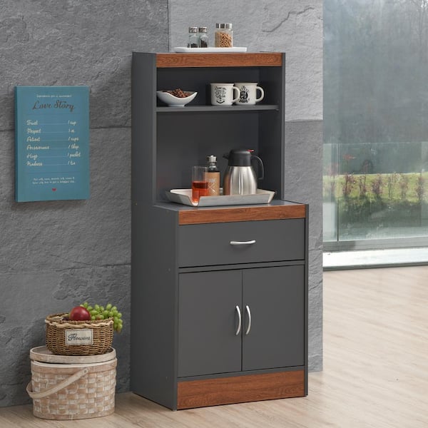 Bottom Enclosed Storage Kitchen Cabinet, Tall Microwave Cart With Storage Black And Decker