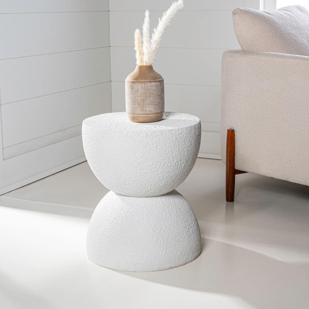 Greta 18" White Polyresin Mid-Century Modern Drum Accent Table