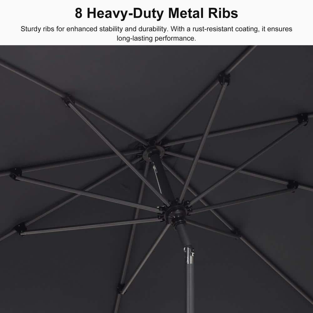 9 ft. Rectangular Gray Aluminum Market Umbrella with Manual Tilt