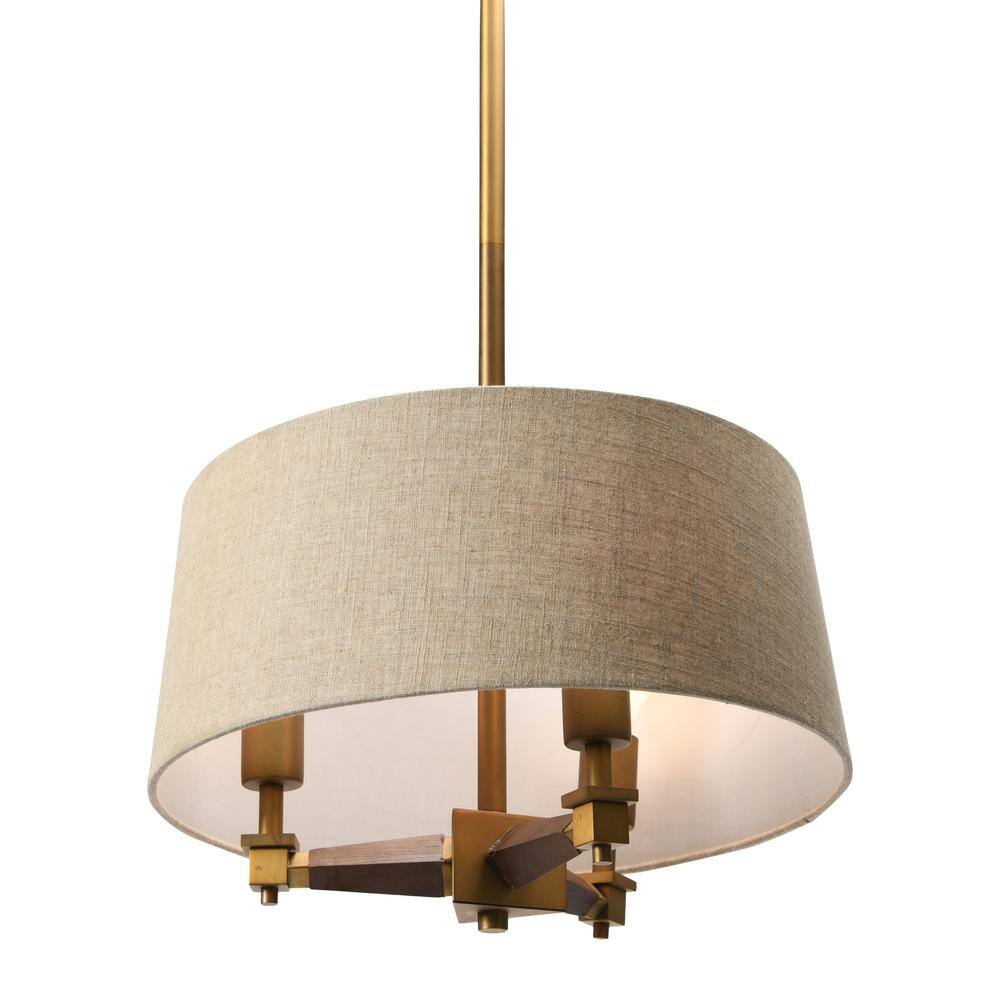 Gold and Wood LED Drum Pendant Light, 20.3"