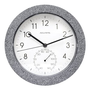 10" Faux Concrete Gray Speckled Matte Finish Clock Therm