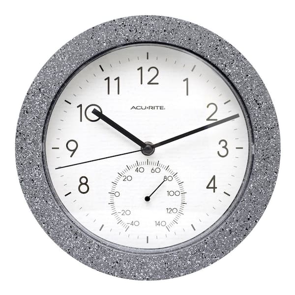 AcuRite 10" Faux Concrete Gray Speckled Matte Finish Clock Therm