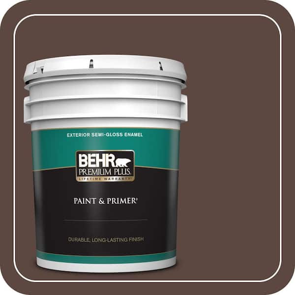 BEHR PREMIUM PLUS 5 gal. #N170-7 Baronial Brown Semi-Gloss Enamel Exterior Paint & Primer