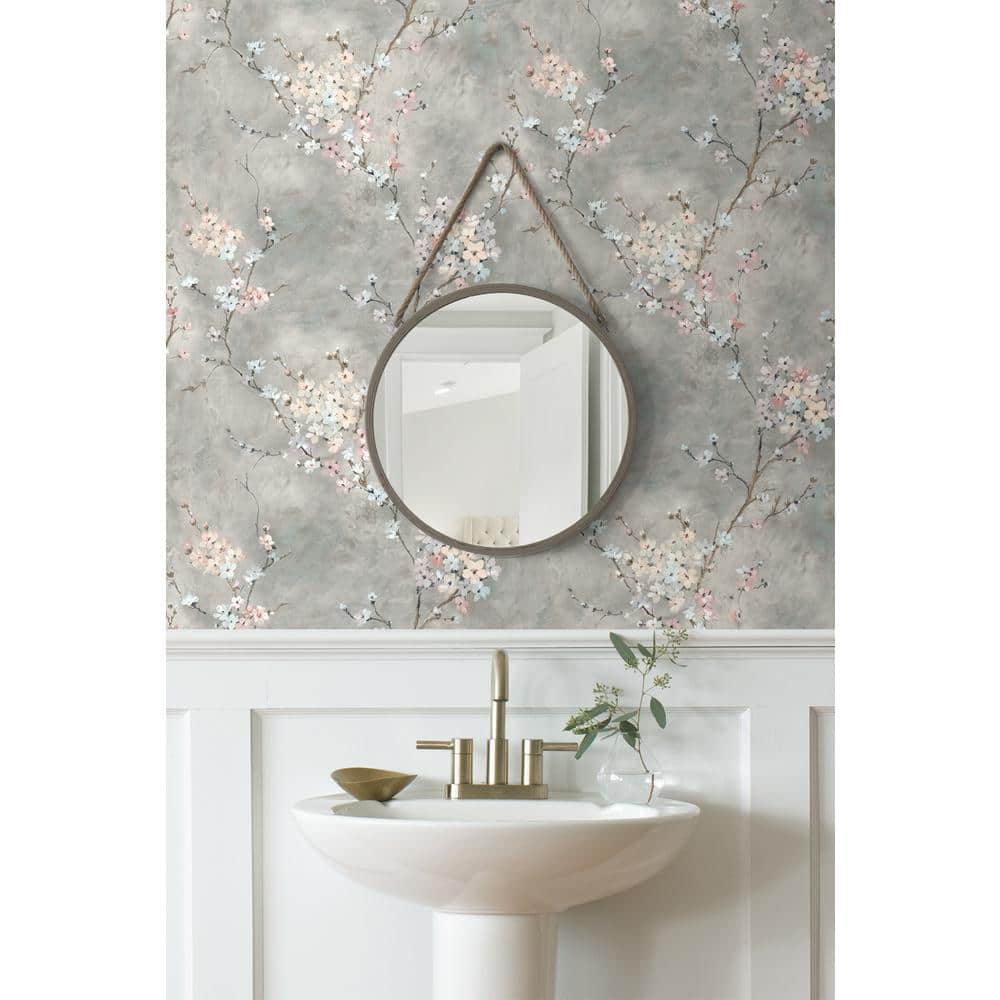 Harry & Grace Grey Floral Blossom Peel and Stick Wallpaper
