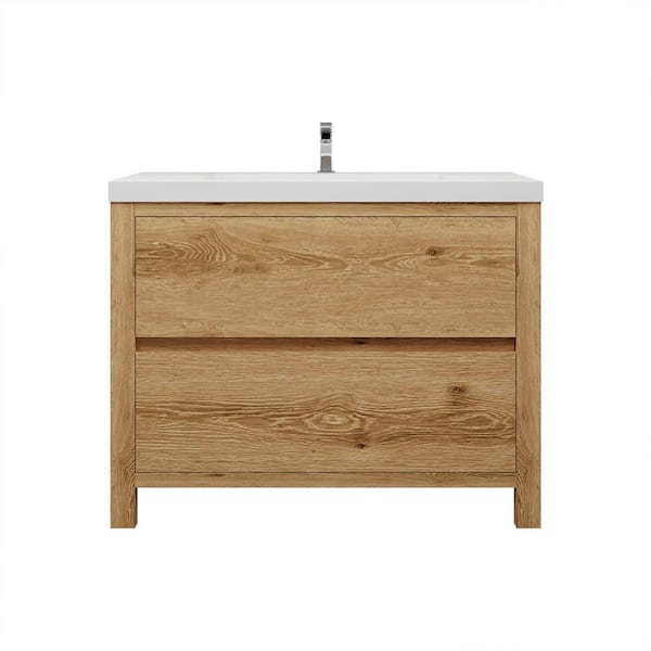 Louis 42 in. W x 20 in. D x 35 in. H Single Sink Freestanding Bath Vanity in Yellow Wood with White Acrylic Top