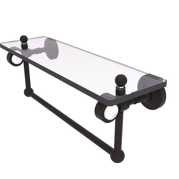 Allied Brass Pacific Grove 16 in. W 6.4 in. H x 5.13 in. D Glass Rectangular Shelf in Oil Rubbed Bronze with Towel Bar