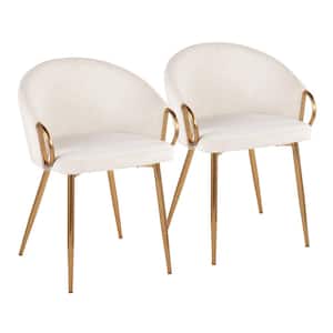 Claire Cream Velvet and Gold Metal Arm Chair (Set of 2)