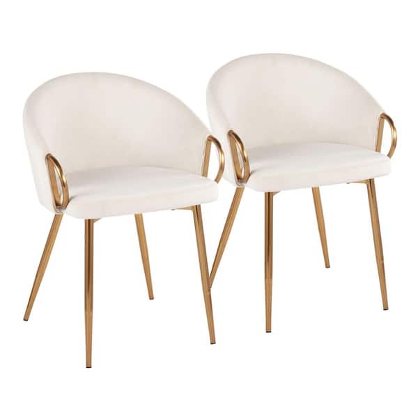 Lumisource Claire Cream Velvet and Gold Metal Arm Chair (Set of 2)