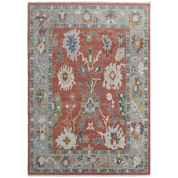 Gray, Red, Ivory Floral 4 ft. x 6 ft. Area Rug