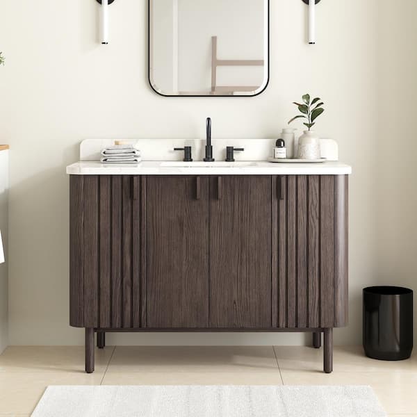 Blakely 49 in. Single Sink Brown Oak Bath Vanity with Calacatta White Quartz Top