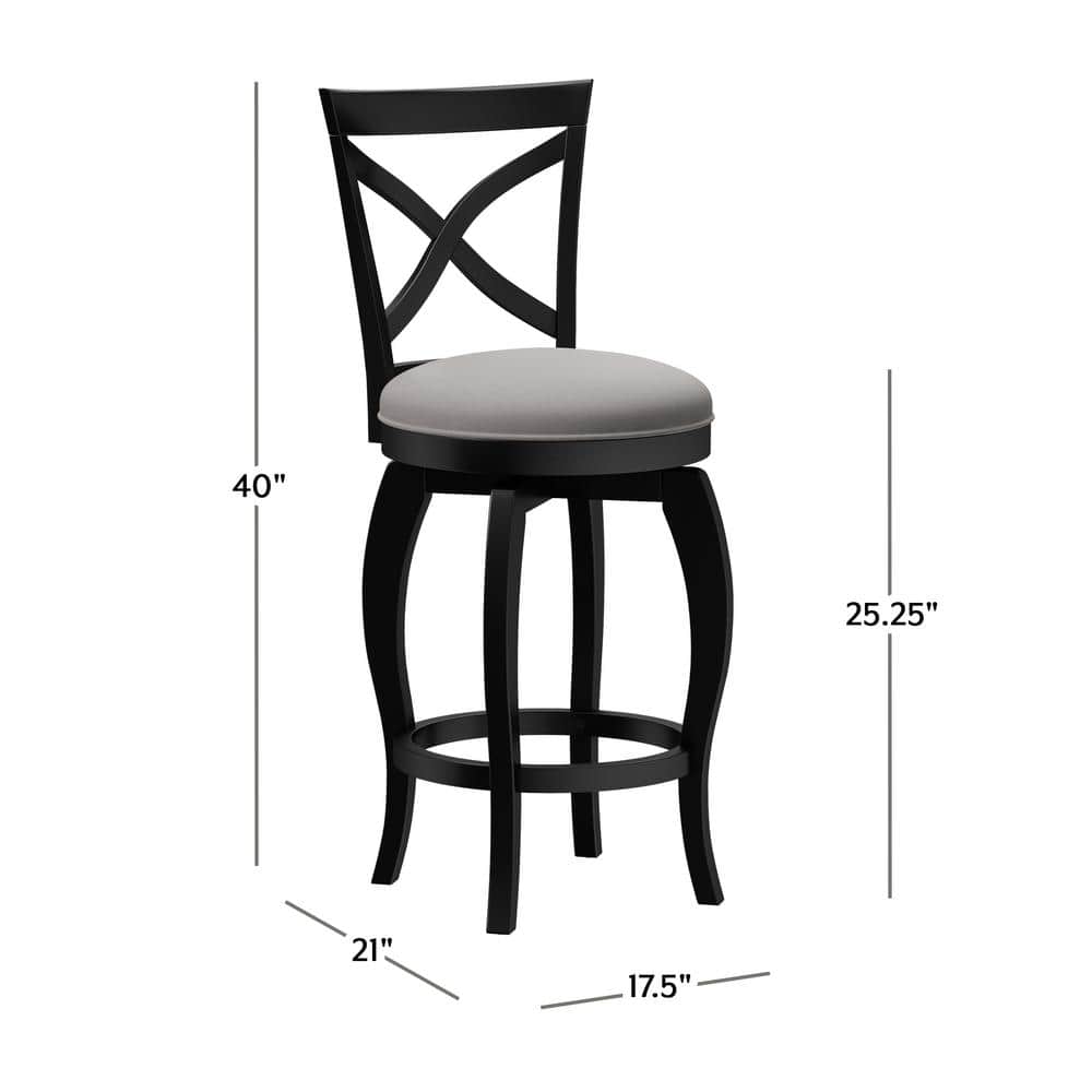 Ellendale 38'' Black Wood Swivel Counter Height Stool with Fog Gray Seat