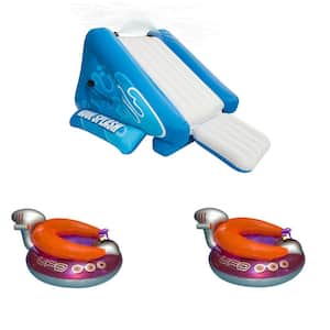 Blue and White Kool Splash Inflatable Pool Water Slide and 2 Swimline Inflatable UFO Chair