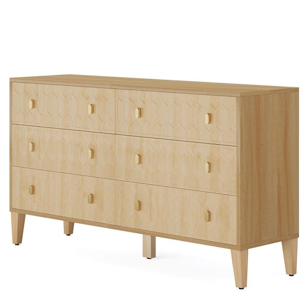 BYBLIGHT Helotes Oak 6-Drawers 55 in. W Chest of Drawers, Modern 