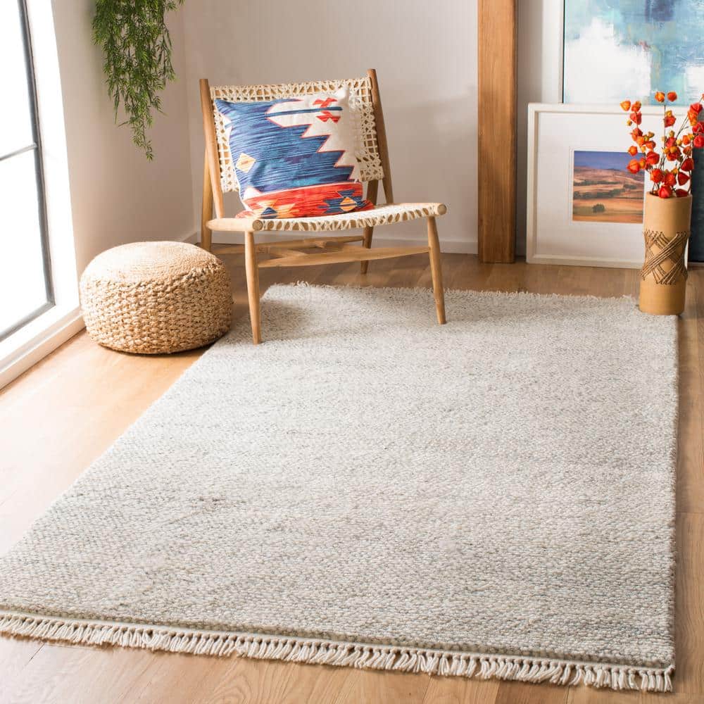 Coastal Charm Hand-Knotted Gray Wool 9' x 12' Area Rug with Fringe