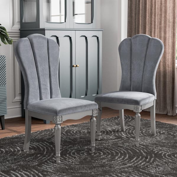 Furniture of America Seabliss Silver Fabric Velvet Glam Dining Chair Set of 2