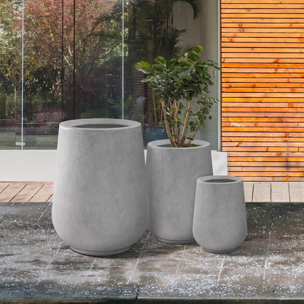 Eco-Friendly Natural Concrete Tall Planters Set of 3 with Drainage