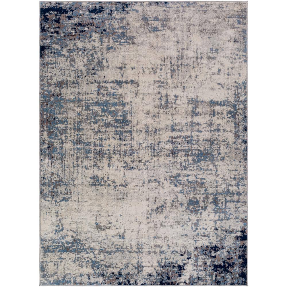 Roma Dark Blue and White Abstract Medium Pile Area Rug
