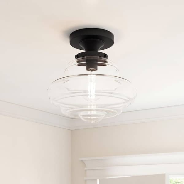 Parrot Uncle Solaria 12 in. 1-Light Dark Brown Modern Semi-Flush Mount with Clear Glass Shade