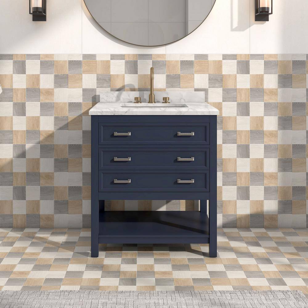 Freya 31" Blue Bathroom Vanity with White Marble Top