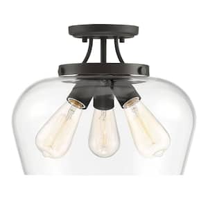 Octave 13 in. W x 11 in. H 3-Light English Bronze Semi-Flush Mount Ceiling Light with Clear Glass Shade