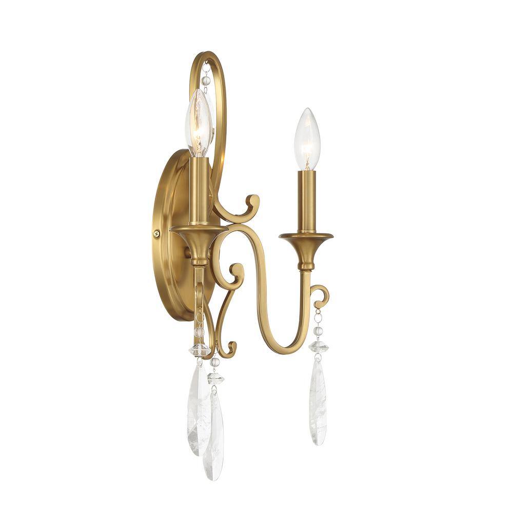 Black Warm Brass 2-Light Sconce with Faux Rock Crystal
